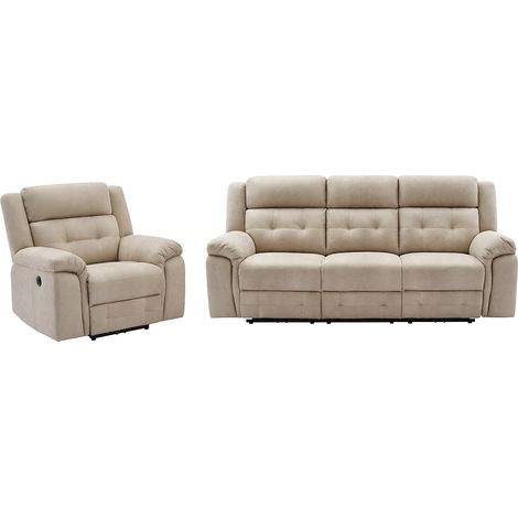 Canapé 3 places et fauteuil relax électrique en microfibre beige ORTIANO (1/4)