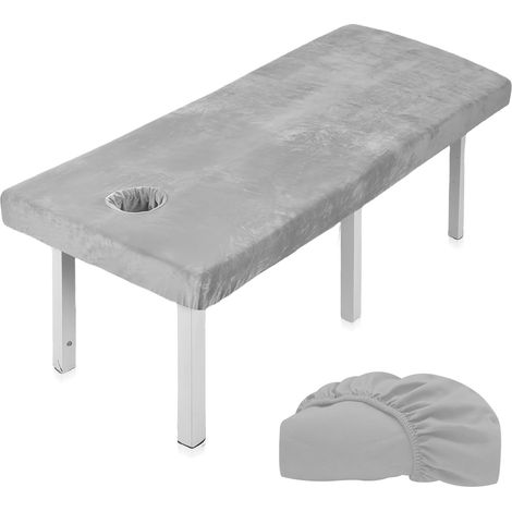 Housse pour table de massage avec trou, en velours cristal épais, lavable, housse de couette pour table de massage pour spa, beauté (190 x 80 cm, gris) (1/5)