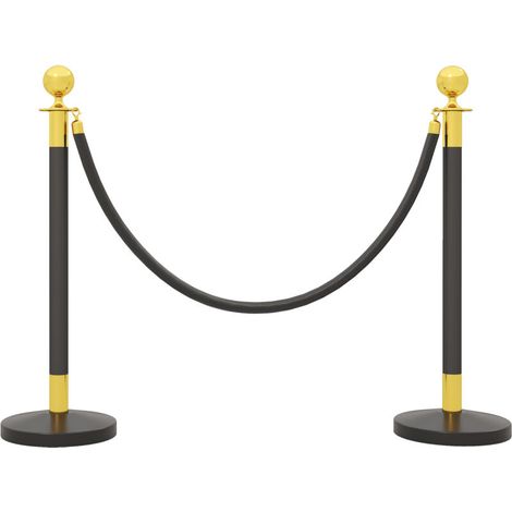 Panneaux de signalisation avec cordon en velours de 1,5 m, base rechargeable, poteau séparateur en acier inoxydable pour hôtels et restaurants, Ø32x96cm, noir. (1/5)