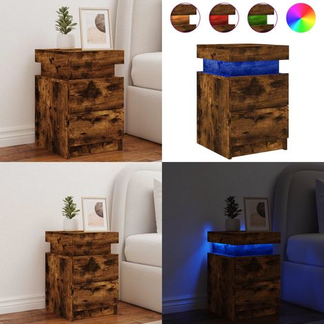 Nachttisch mit LED-Leuchten Räuchereiche 35x39x55 cm - LED-Leuchten - Holz (1/5)
