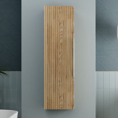 1200mm Wall Hung Tall Bathroom Storage Cabinet Cupboard Wood Effect Fluted (1/5)