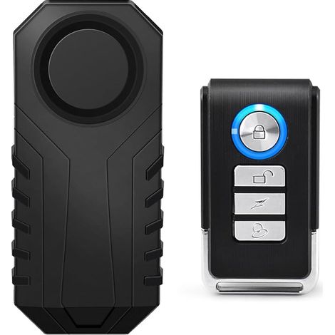Juego de 2 alarmas para bicicleta con control remoto, alarma de seguridad inalámbrica antirrobo para bicicletas, motocicletas, triciclos, automóviles, patinetes, vehículos y ventanas de puertas, 113 d (1/5)