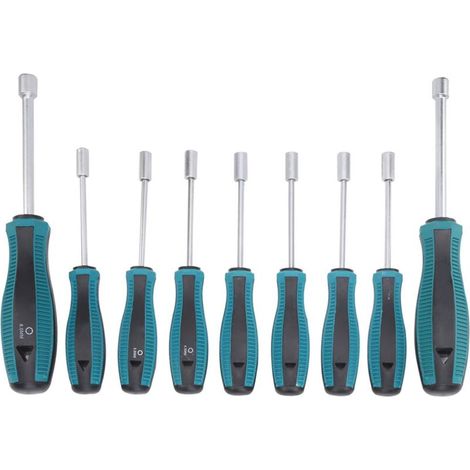 9 Pièces Kit de Pilote à douille hexagonale, Tourne-écrous de Pilote de socket en 45 acier, Antidérapant, 9 tailles, Manche (1/4)