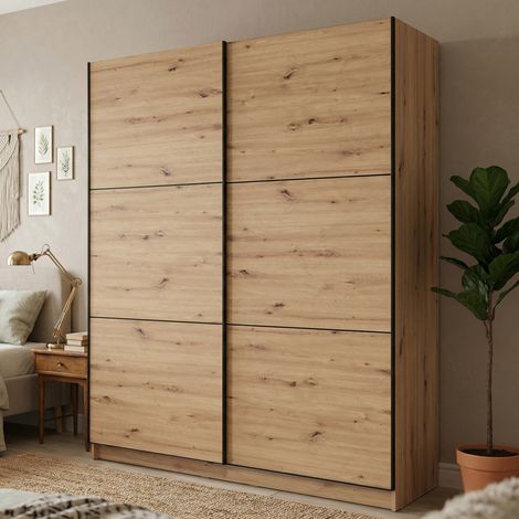 Armario Gran Círculo, Ropero Dormitorio con 5 Estantes, Puerta Corredera, 179x210h cm, Roble Rústico Marrón (1/5)