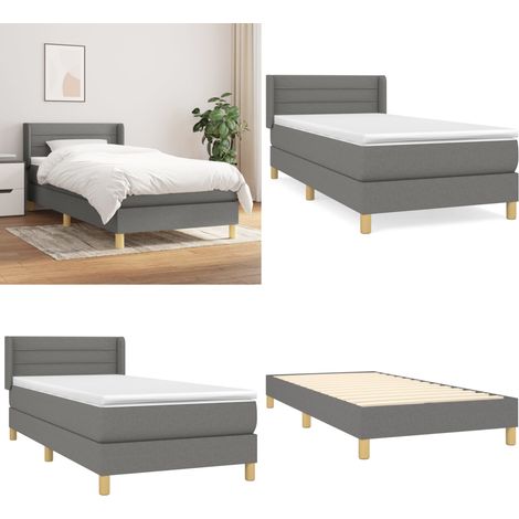 Cama box spring con colchón tela gris oscuro 90x200 cm - Colchón de muelles - Cama de muelles