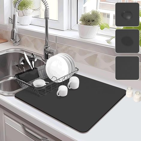 Tapis égouttoir, tapis égouttoir pour cafetière, tapis égouttoir pour évier, tapis à séchage rapide et absorbant pour cuisine, bar, café (gris foncé, 40 x 50 cm) (1/5)