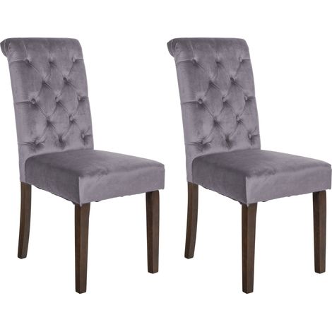Set di 2 sedie da pranzo dal design classico con bottone decorativo e seduta in tessuto di velluto grigio scuro 100001614