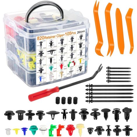 965 Pcs Rivet Clips Plastique Voiture, 26 Tailles Clips Voiture Universel Rivet Plastique Fixation, Clips de Fixation pour Voitures Panneaux de Portes, avec Boîte De Rangement et Outil de Démontage (1/5)