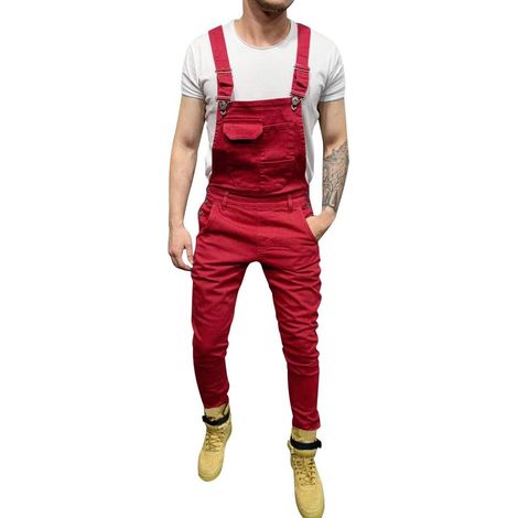 Peto vaquero para hombre, mono vaquero, pantalones cortos informales, pantalones de trabajo, rojo, XL