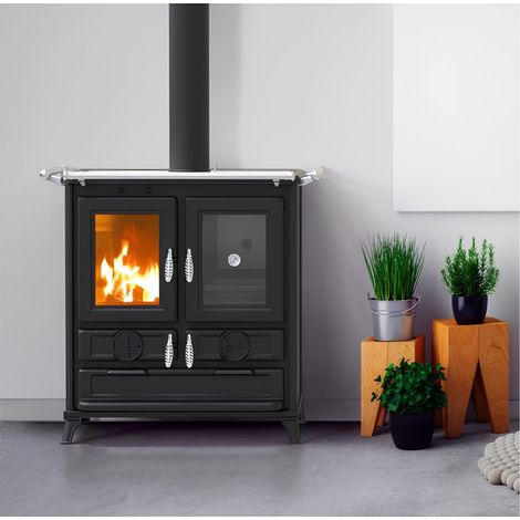 Cuisinière à bois en fonte raccordable - THERMOROSSI Klaretta Evo 8.2 kW Avec kit air - Avec 2 barres latérales