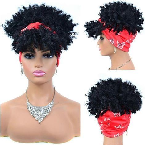 Perruque synthétique GURUILAGU afro frisée avec frange, perruque synthétique ombrée avec bandeau, perruque courte pour femmes noires