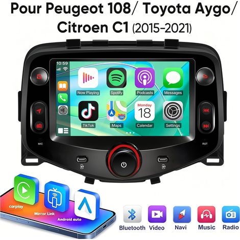 7 pouces Carplay 4 cœurs Autoradio pour Peugeot 108 (2015-2021) 64G JUNSUN (1/5)
