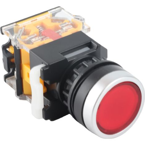 Interrupteur à bouton-poussoir rouge à tête plate autobloquant LA38-11BNZS (LA38-11S) (1/5)