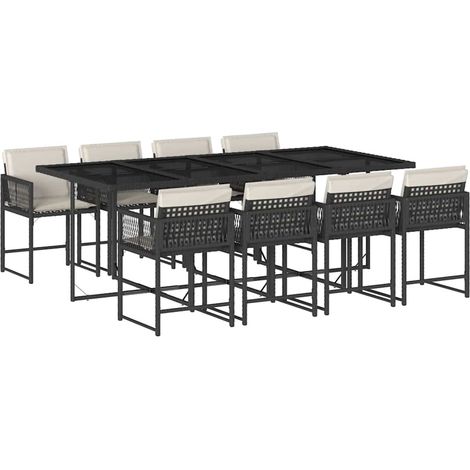 Maison Exclusive - 9-tlg. Garten-Essgruppe mit Kissen Schwarz Pol