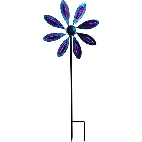 Moulin À Vent Jardin - Éolienne Tournante En Métal Avec Fleurs Mobiles - Décoration Extérieure Pour Patio Et Jardin - 1 Pièce (1/5)