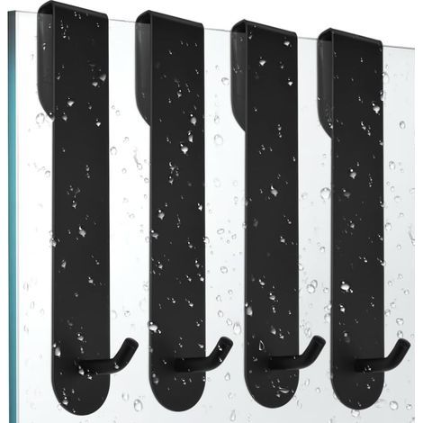 4 PCS Crochet Douche Inox Porte Serviette Salle de Bain Inox Crochet pour roi de Douche Crochets pour Serviettes de Bain Porte Accroche Torchon Cuisine Noir Porte Manteau Porte sans Percage (1/5)