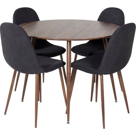 PlazaWA100 ensemble table, table noyer décor et 4 Polar chaises noir.