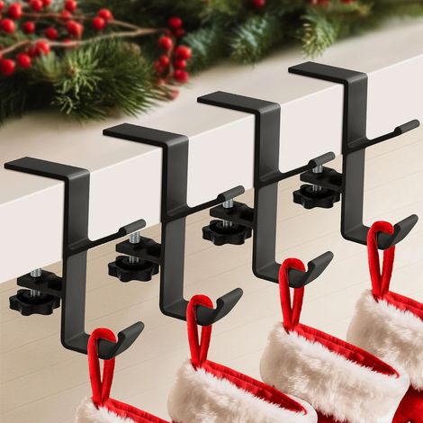 Lot de 4 supports pour guirlande de cheminée, décorations de Noël, support 2 en 1 pour suspendre les chaussettes de Noël, aucun perçage requis. (1/5)