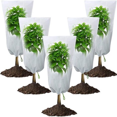 Ensemble de cinq pièces de housses antigel non tissées pour plantes et arbustes, housses de protection pour plantes d'hiver avec cordon de serrage à fermeture éclair, 100X120CM (1/4)