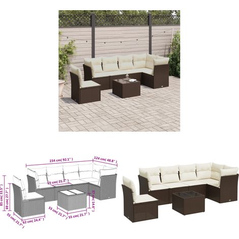 6-tlg. Garten-Sofagarnitur mit Kissen Braun Poly Rattan - Gartensortiment - Gartenmöbelset - Rattan Möbel - Lounge Set - Gartenlounge - Home & Living (1/3)