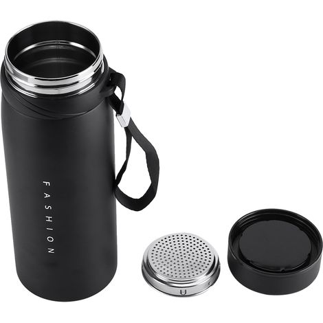 900 ml Edelstahl-Isolierflasche, Reiseflasche für Tee, Kaffee und andere Getränke, auslaufsicherer Deckel, schwarz, 1 Stück. (1/5)
