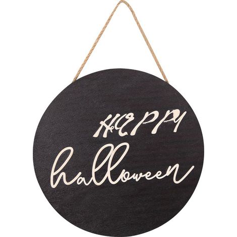 Panneau D'accueil Halloween - Panneau En Bois Ronde Pour Porte D'entrée - Décoration Murale De Fête - 28 x 28 cm - 1 Pièce (1/5)
