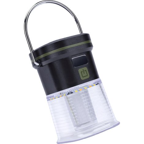 Lanterne de camping LED rechargeable longue durée, 3 modes d'éclairage blanc, jaune et rouge, avec crochet de suspension, affichage numérique, étanche IPX4 pour une utilisation en extérieur. (1/5)