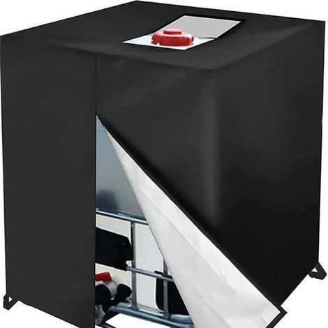 Bache pour Cuve IBC 1000L, Bâche Recuperateur d Eau de Pluie, Anti-UV Anti-Poussière Bache de Reservoir d'eau, Couvercle Housse de Protection Cuve 1000l, 116 x 100 x 120 cm, Noir (1/5)