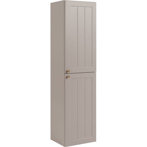 Furnidea - Meuble colonne suspendu de salle de bain GUSTO cachemire 35 x 136 cm - 2 portes, façades fraisées (1/5)