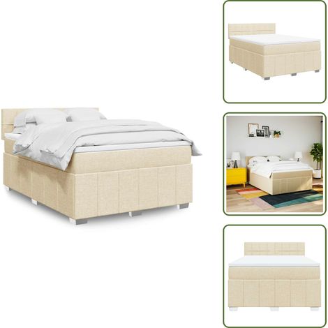 Cama con cabecero ajustable - vidaXL Cama box spring con colchón tela color crema 140x190 cm - Colchón ensacado