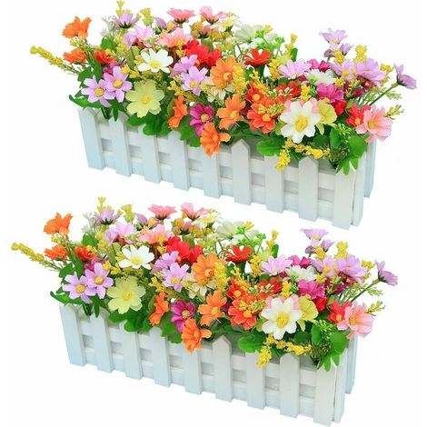 2pcs Gerbera Artificiel avec Clôture En Bois Loggerhead Daisy Daisy Fleurs De Soie Décoration Fleurs Artificielles Plantes En Pot Faux Chrysanthème Fleurs Artificielles Bonsaï Plantes Artifici