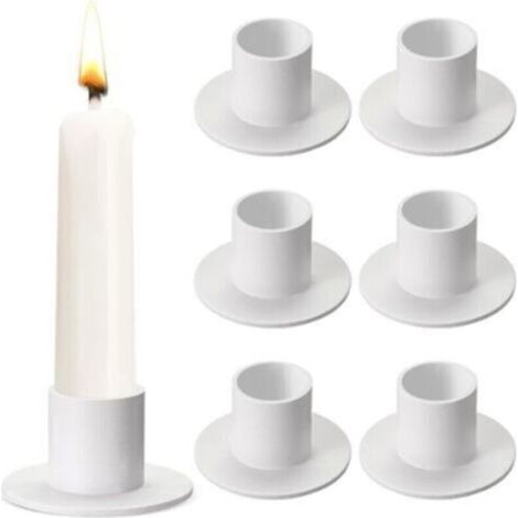 Porte-bougie en métal blanc pour bougies cylindriques – 6 pièces, support décoratif élégant pour salon, salle à manger et chambre (1/4)