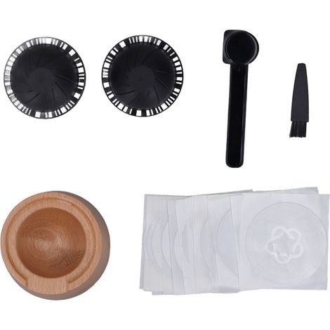 Kit de Filtre à Capsules de Café Noir avec Support en Hêtre, Cuillère en Aluminium et Brosse, Remplisseur de Poudre Réutilisable 230ml (1/5)