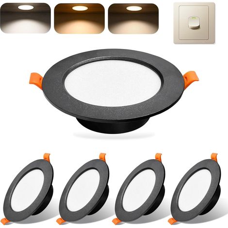 Pack de 5 Spot LED Encastré, Ultra-Fin Noir, 3 Températures, IP44, Pour Salle de Bain Cuisine (1/5)