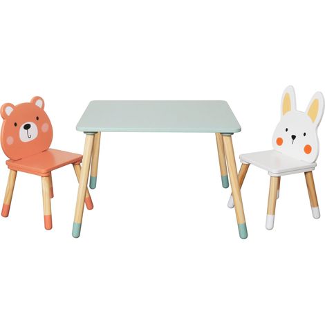 Tavolo in Legno per Bambini con 2 Sedie GINGER HOME – Orsetto e Coniglietto, Set per Gioco e Apprendimento (1/5)