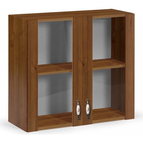 Armoire murale 2 portes noyer antique en bois mélaminé H.72x80x32 cm