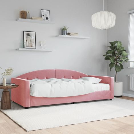 Lit Adulte,Lit simple,Lit de jour avec matelas rose 90x200 cm velours CIV623037 (1/5)