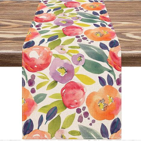Chemin de table fleuri aquarelle, décoration de table printanière pour la cuisine et la salle à manger