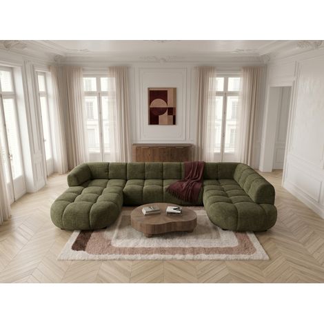 BOBOCHIC - Canapé panoramique avance-recule électrique LOVELY tissu chenille Angle droit Vert (1/5)