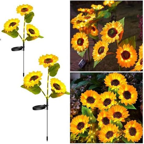 Lot de 2 lampes solaires à trois têtes - Éclairage de jardin - Étanches IP44 - Allumage automatique - 2 modes d'éclairage - Énergie solaire - Pour terrasse et jardin (1/5)