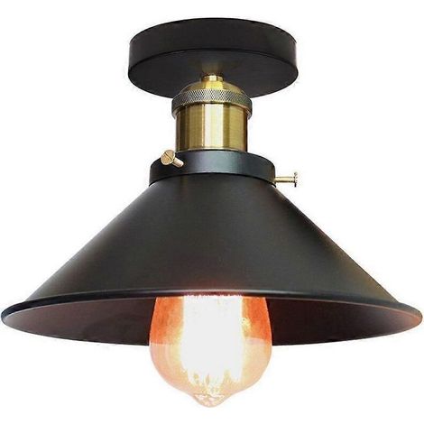 Cham Plafonnier Design Parapluie Chapeau 22cm, Lustres Rétro Industriel Métal E27, Noir - Noir (1/3)