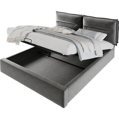 Polster-Doppelbett 140x200 cm mit Stauraum, verstellbarem Kopfteil, grau, ohne Matratze (1/5)