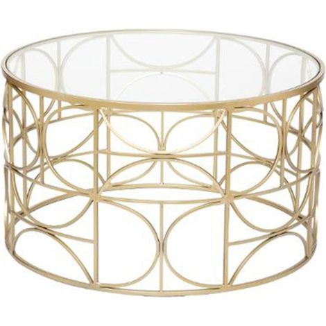 Atmosphera – Table basse ronde 71cm en fer et verre trempé – Design or élégant – Hauteur 41cm – Pour intérieur moderne (1/2)