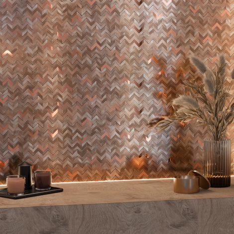 Ilcom mosaico in alluminio satinato su rete per bagno o cucina 30cm x 30cm – Copper Chevron (1/5)