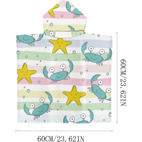 Kinder-Badetuch mit Kapuze – Leichtes und schnelltrocknendes Mikrofaserhandtuch für Strand, Pool und Spa – 65 x 75 cm – 1 Stück
