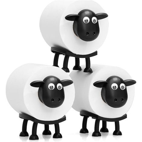 Lot de 3 porte-rouleaux de papier toilette avec motif mouton - Porte-rouleau de papier toilette amusant sur pied - Noir - Rangement hilarant pour rouleau de papier de soie - (1/4)