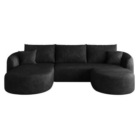 Canapé d’angle modulable 2 places 266 cm avec pouf, méridienne à gauche, sans structure rigide, sans montage, noir (1/5)