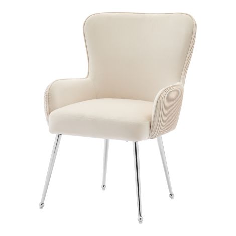 Chaises de salle à manger en velours (lot de 2) — Adaptées aux salons, chambres ou espaces de détente  dotées de quatre pieds en métal argenté, de patins antidérapants réglables et d'un soutien lombai (1/5)