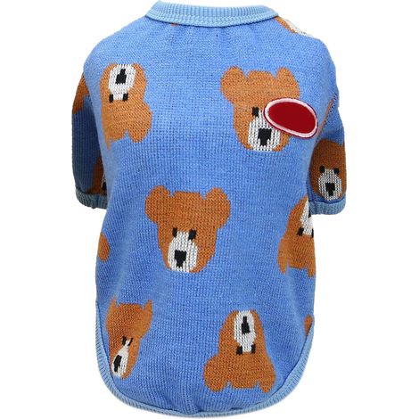 Pull Tricoté Pour Chien Motif Ours Ouvert Devant Avec Boutons Taille XL