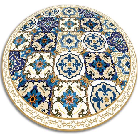 Tapis de Cuisine en Vinyle Rond PVC - Carreaux portugais - ⌀fi60 cm (1/5)